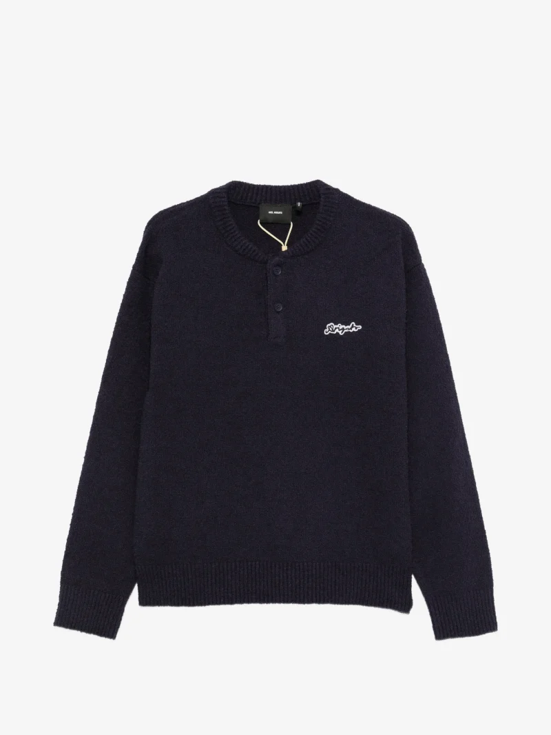 Pulover Axel Arigato Tag Logo-Patch Henley bleumarin