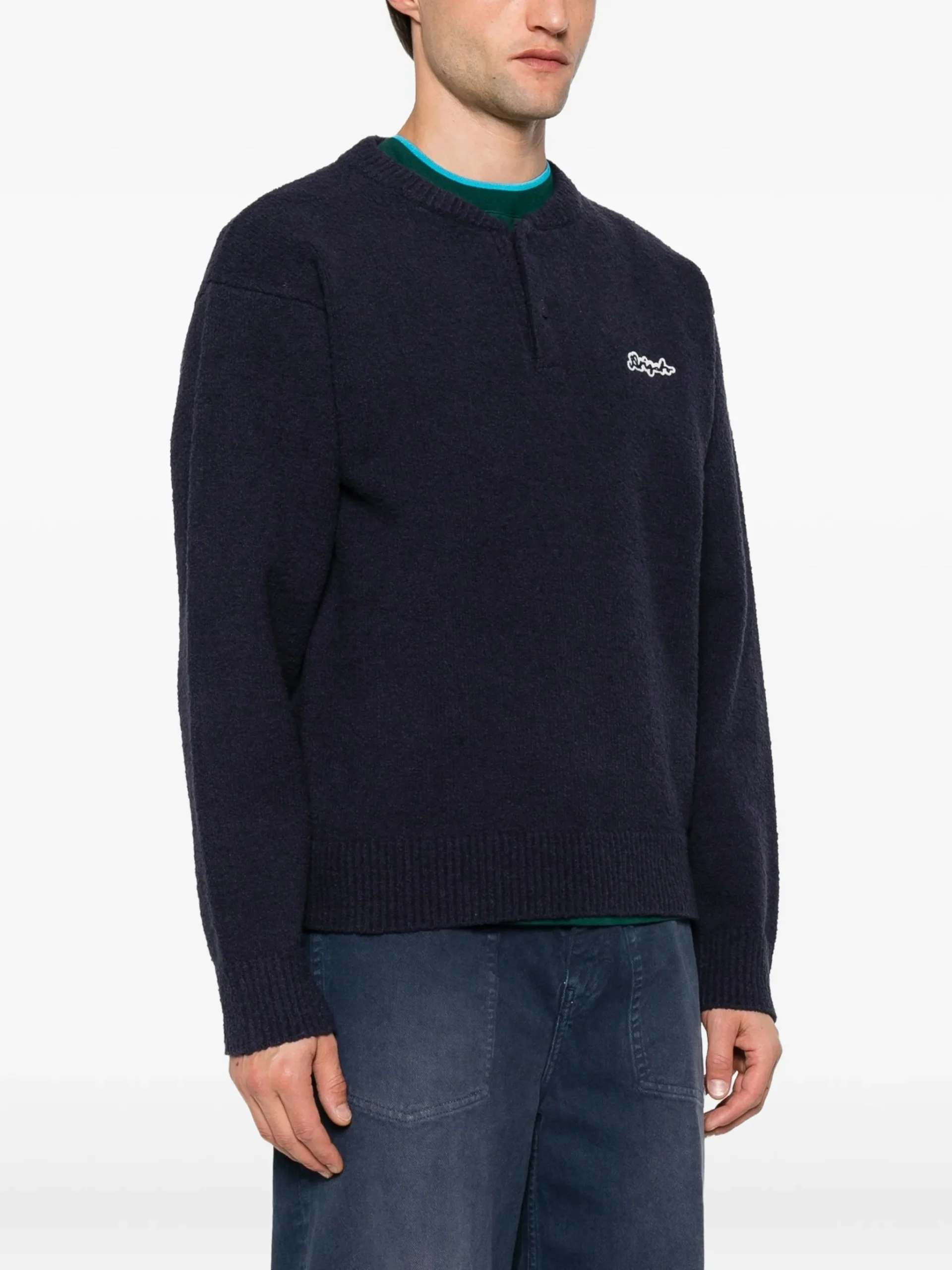 Pulover Axel Arigato Tag Logo-Patch Henley bleumarin - imagine 3