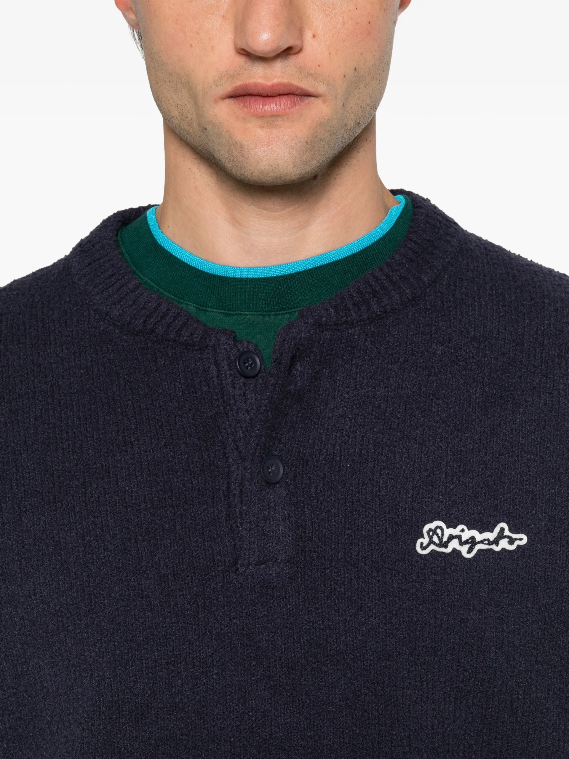Pulover Axel Arigato Tag Logo-Patch Henley bleumarin - imagine 5