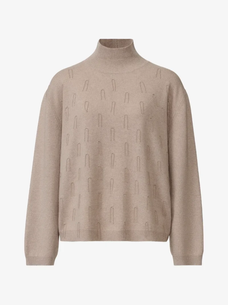 Pulover Fabiana Filippi Bead-Embellished High-Neck bej