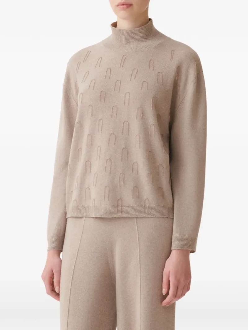 Pulover Fabiana Filippi Bead-Embellished High-Neck bej - imagine 3