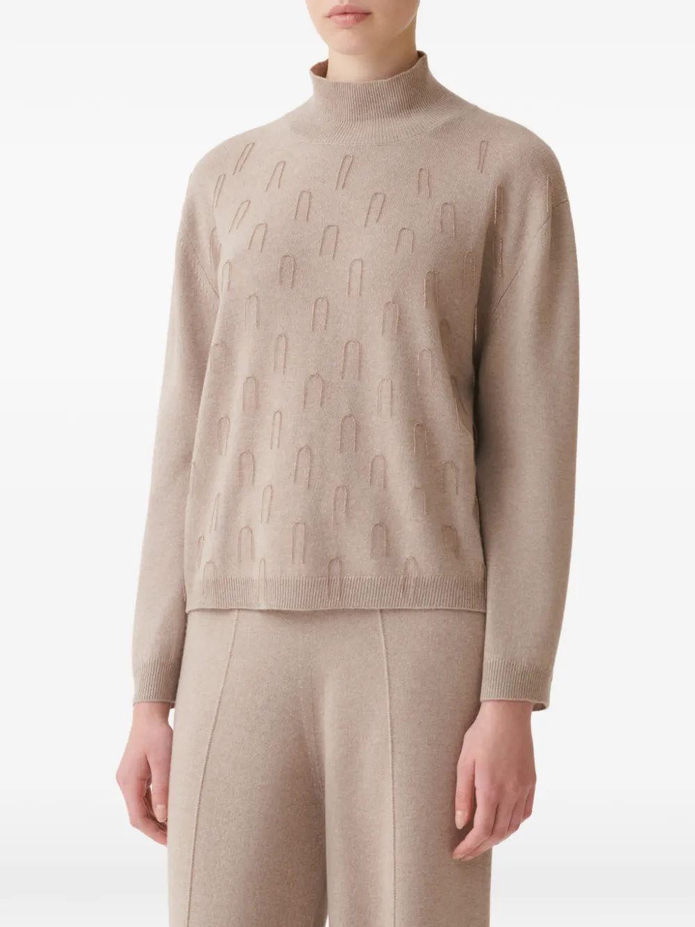 Pulover Fabiana Filippi Bead-Embellished High-Neck bej - imagine 3