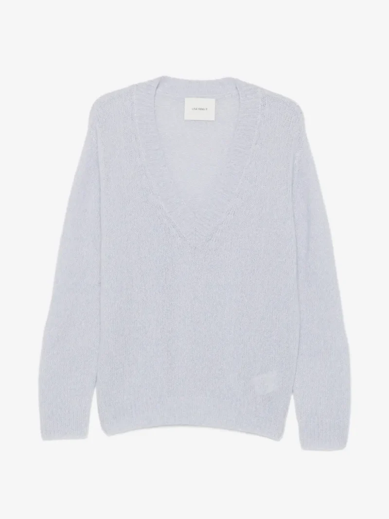 Pulover Lisa Yang Leona V-neck albastru