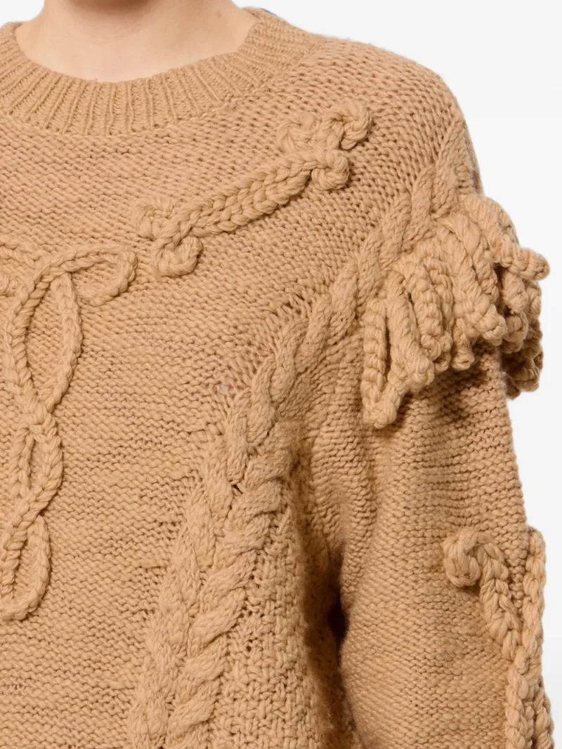 Pulover Marant Etoile Katria Fringe-Detail Aran-Knit bej - imagine 5