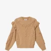 Pulover Marant Etoile Katria Fringe-Detail Aran-Knit bej