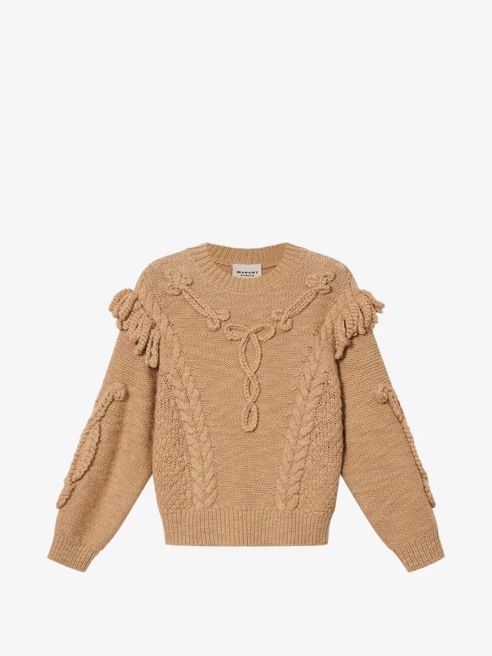 Pulover Marant Etoile Katria Fringe-Detail Aran-Knit bej