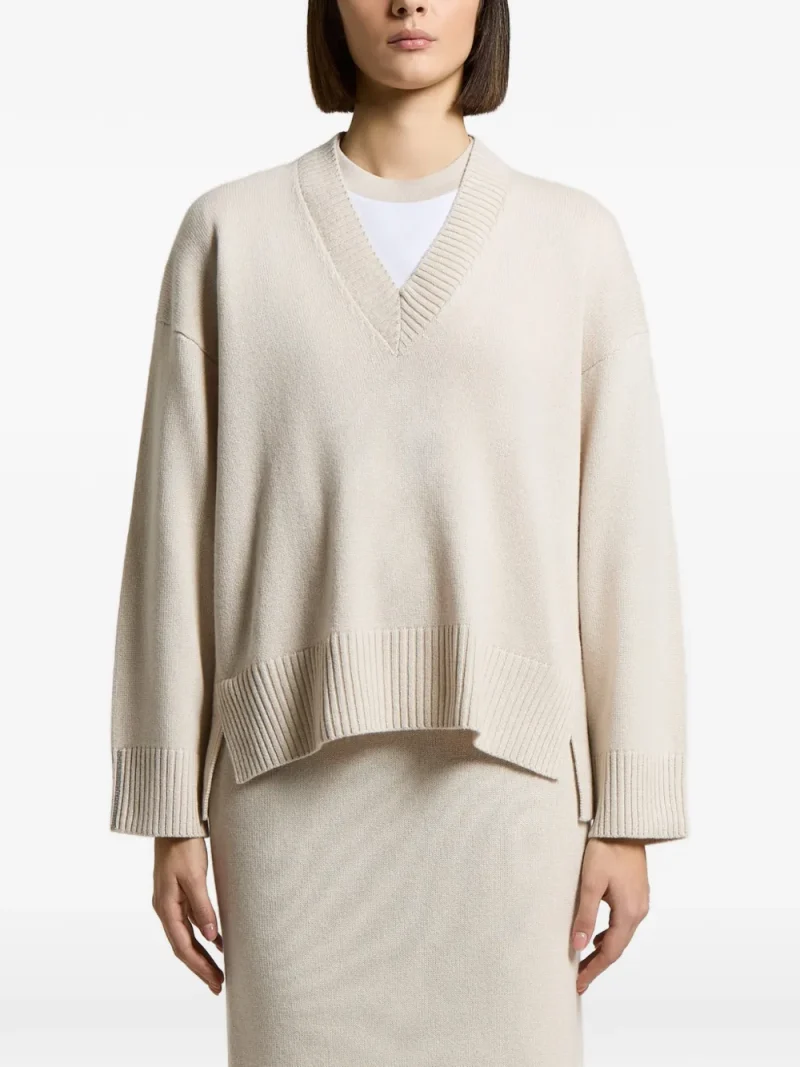 Pulover Peserico Ribbed-Knit V-neck bej