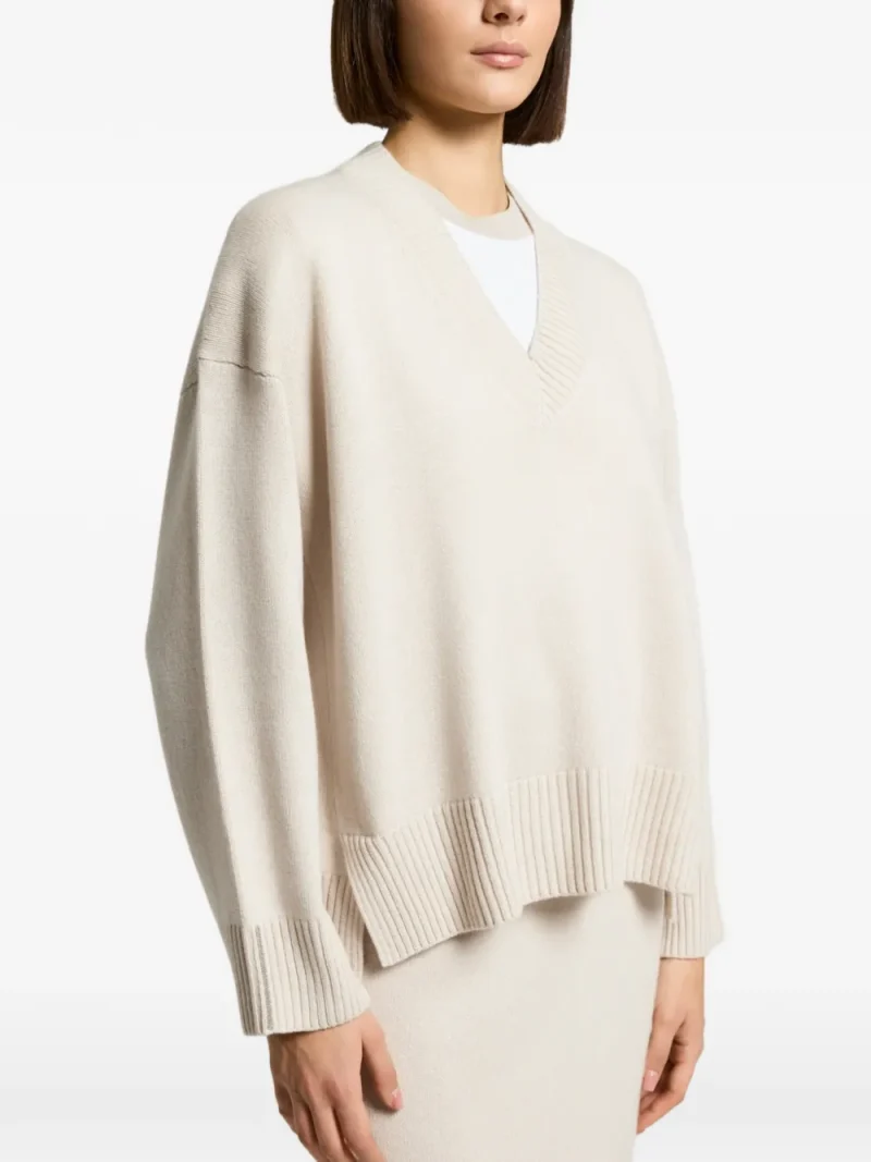 Pulover Peserico Ribbed-Knit V-neck bej - imagine 3