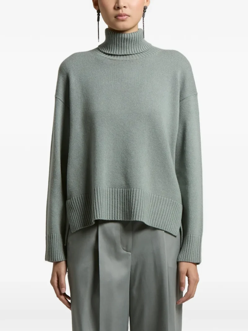 Pulover Peserico Roll-Neck Side-Slit verde