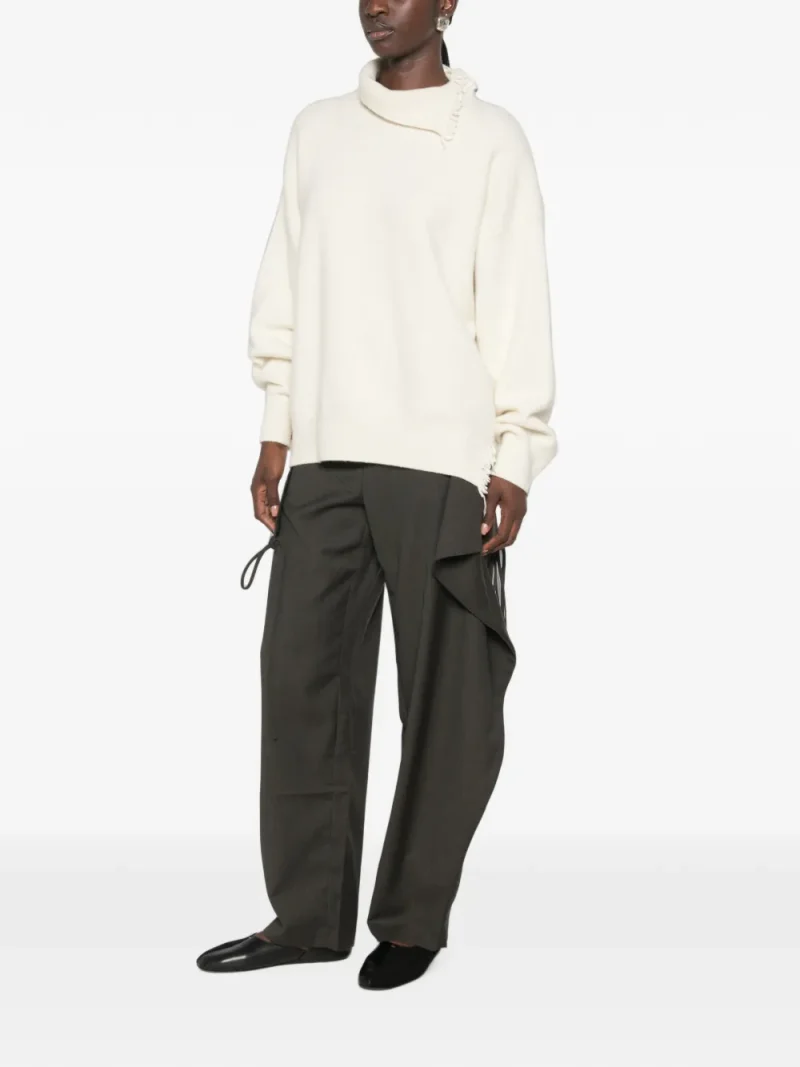 Pulover Rohe Long-Sleeve Fringed ecru - imagine 4