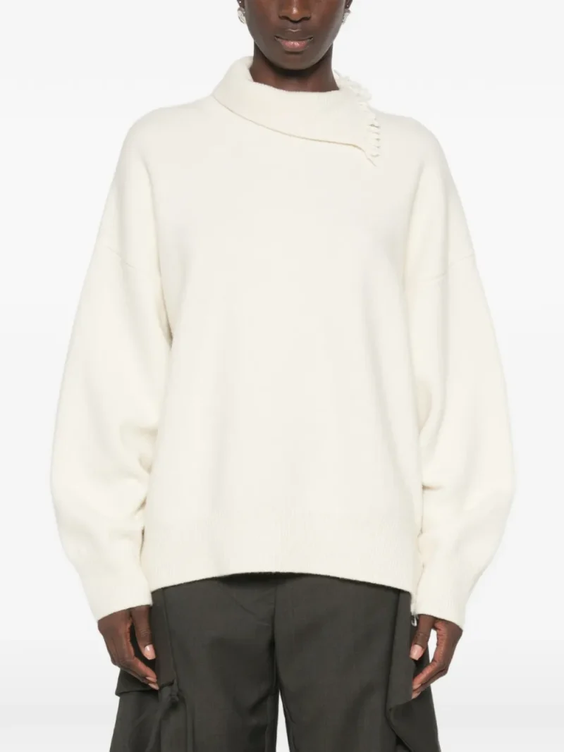 Pulover Rohe Long-Sleeve Fringed ecru - imagine 3