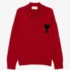 Pulover white wool polo with Ami de Coeur rosu