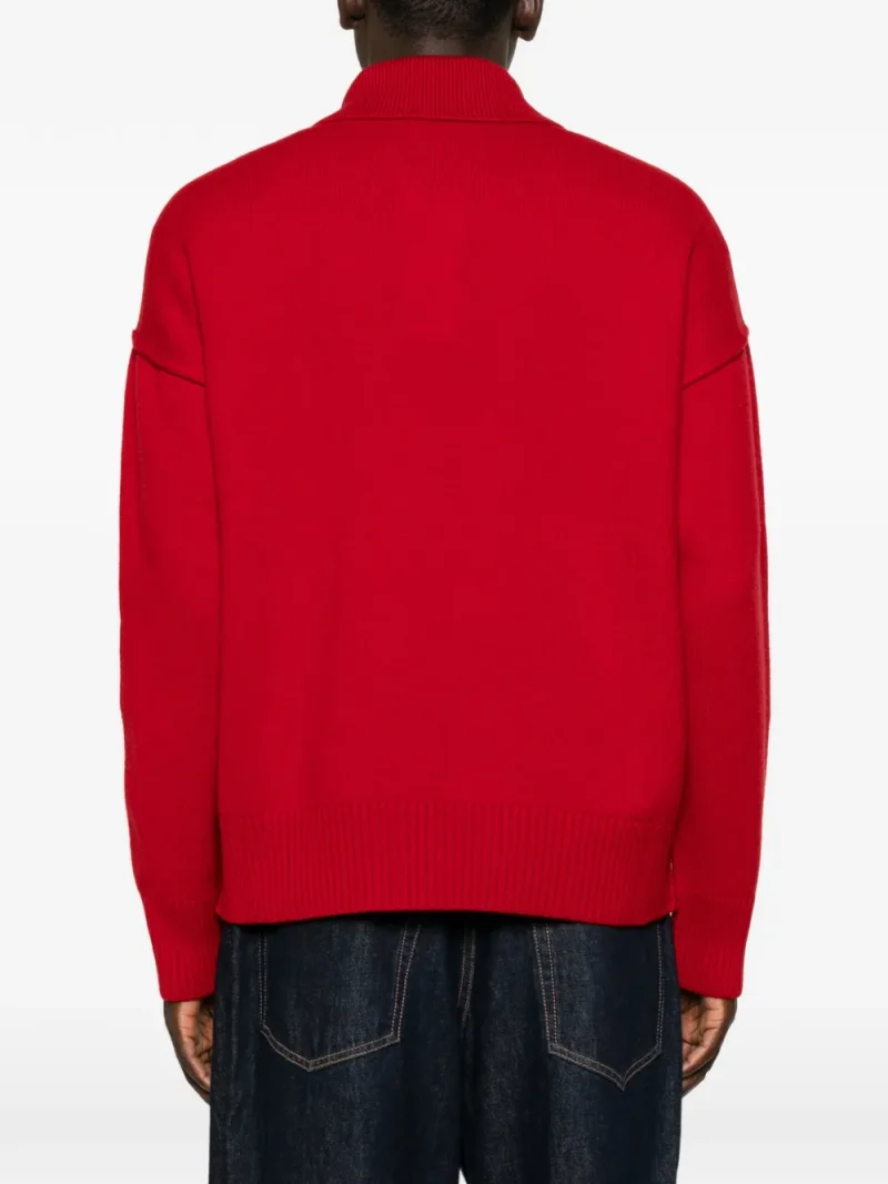 Alternative view of Pulover white wool polo with Ami de Coeur rosu