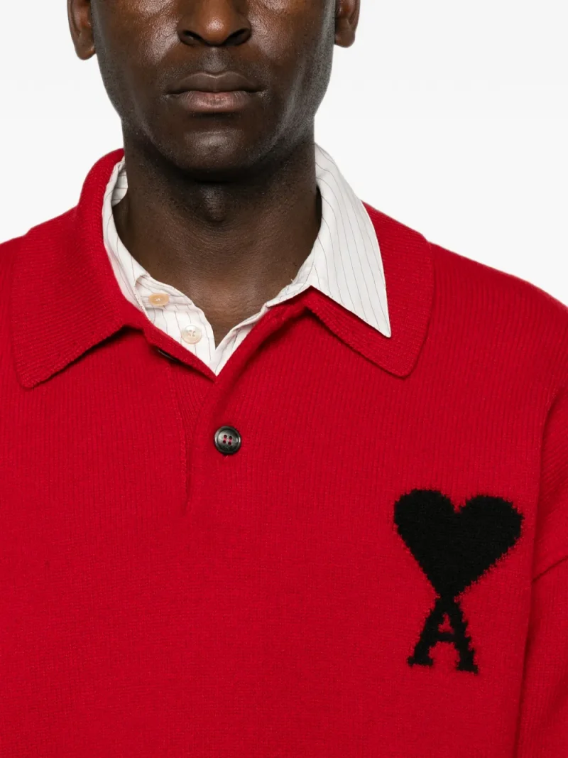 Pulover white wool polo with Ami de Coeur rosu - imagine 5