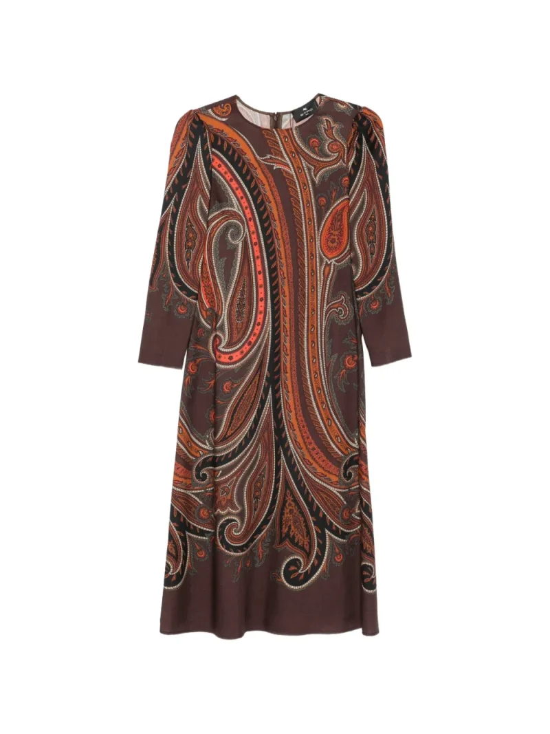Rochie ETRO Paisley-Print Long-Sleeve maro