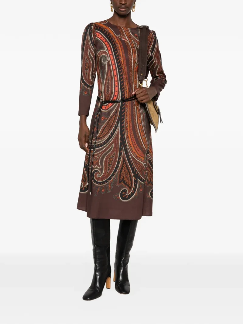 Rochie ETRO Paisley-Print Long-Sleeve maro - imagine 4