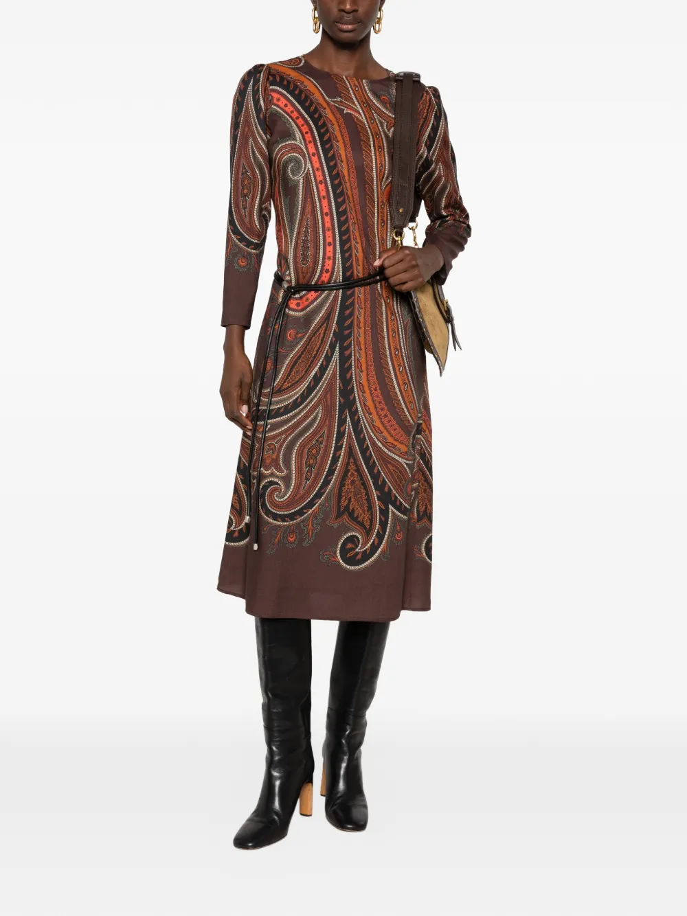 Rochie ETRO Paisley-Print Long-Sleeve maro - imagine 4