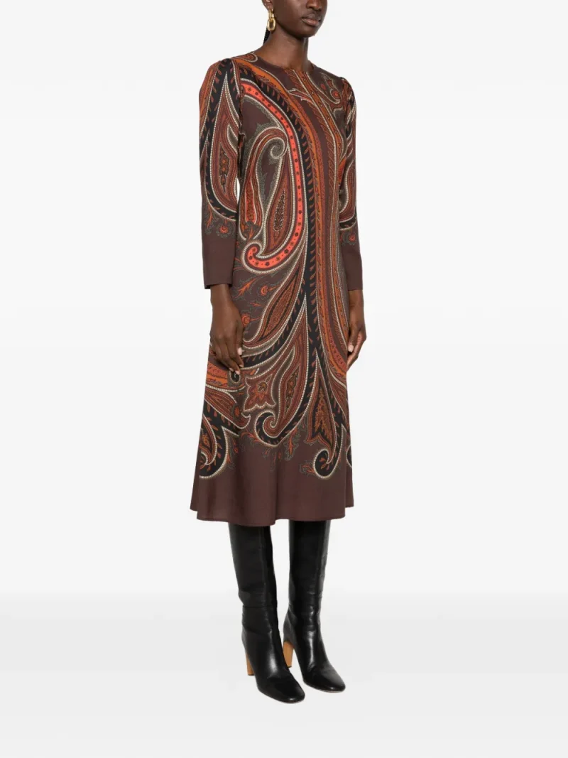 Rochie ETRO Paisley-Print Long-Sleeve maro - imagine 3