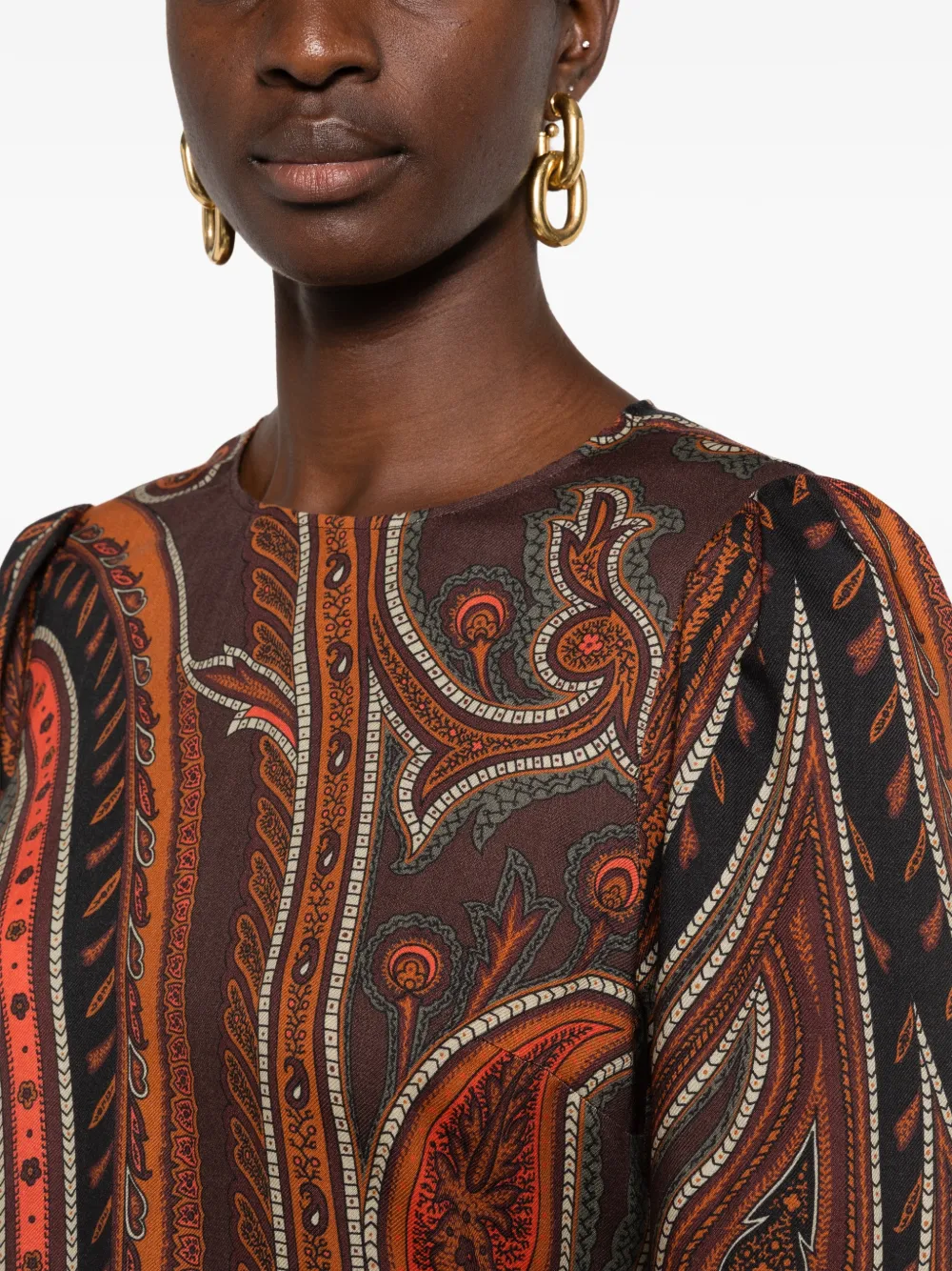 Rochie ETRO Paisley-Print Long-Sleeve maro - imagine 5