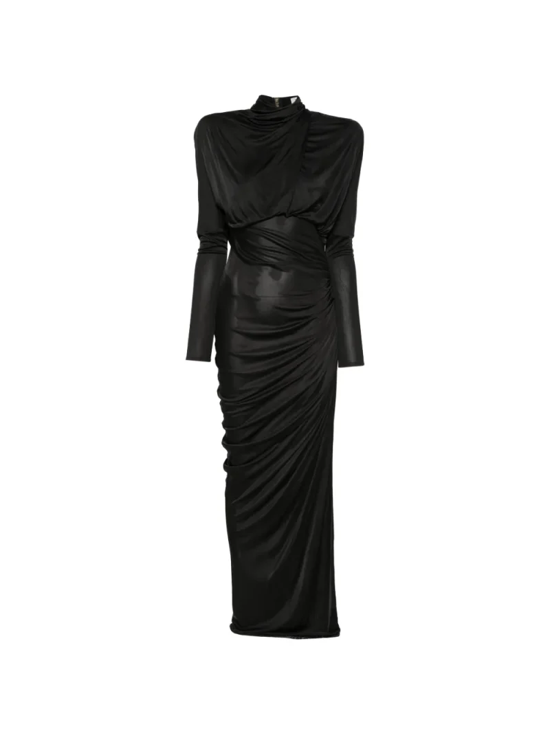 Rochie maxi Balmain Gathered Open-Back negru