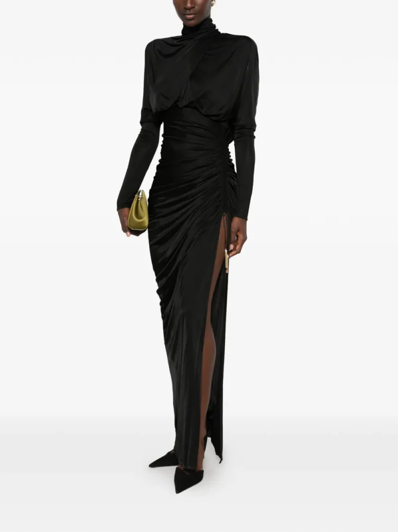 Rochie maxi Balmain Gathered Open-Back negru - imagine 3