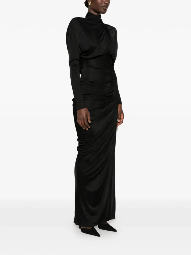 Alternative view of Rochie maxi Balmain Gathered Open-Back negru