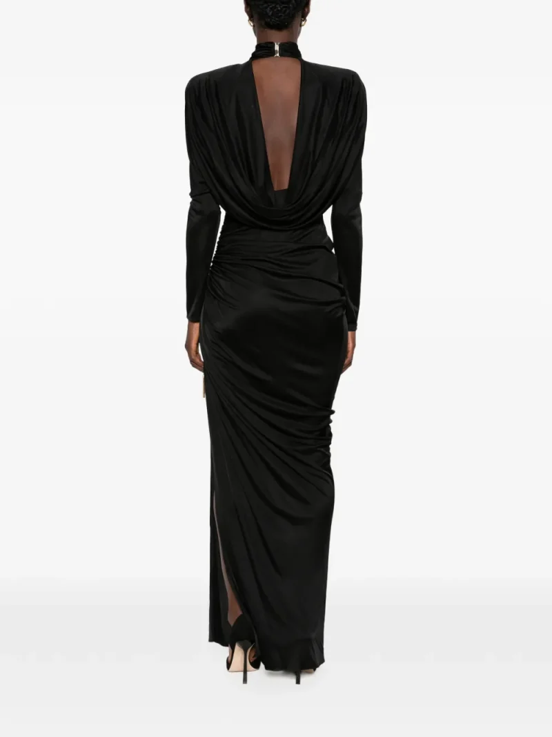 Rochie maxi Balmain Gathered Open-Back negru - imagine 4