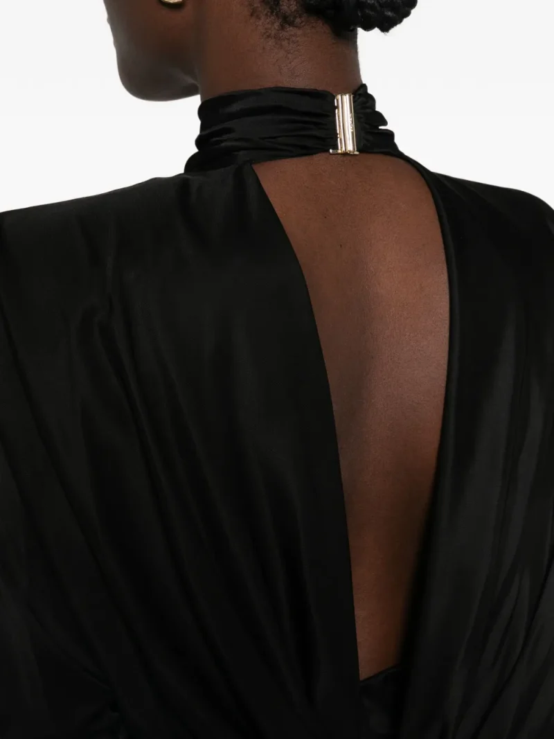 Rochie maxi Balmain Gathered Open-Back negru - imagine 5