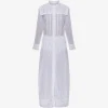 Rochie maxi Ruffled Embroidered alb