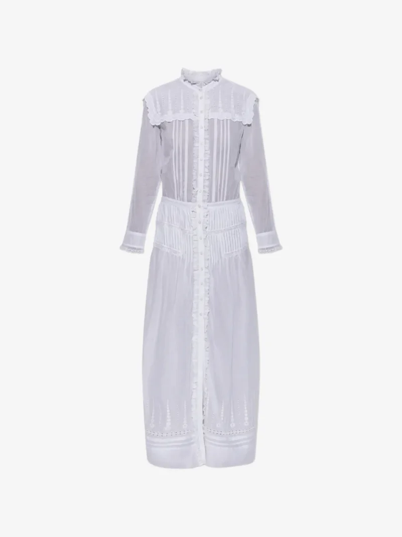 Rochie maxi Ruffled Embroidered alb
