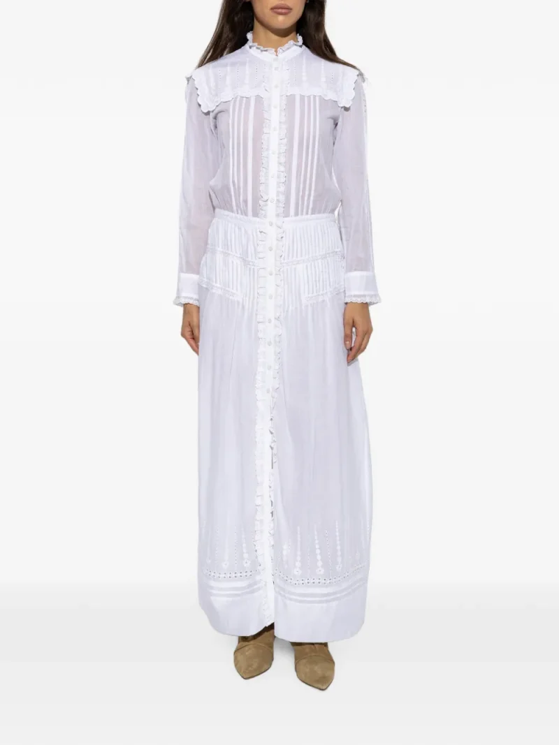 Rochie maxi Ruffled Embroidered alb - imagine 4