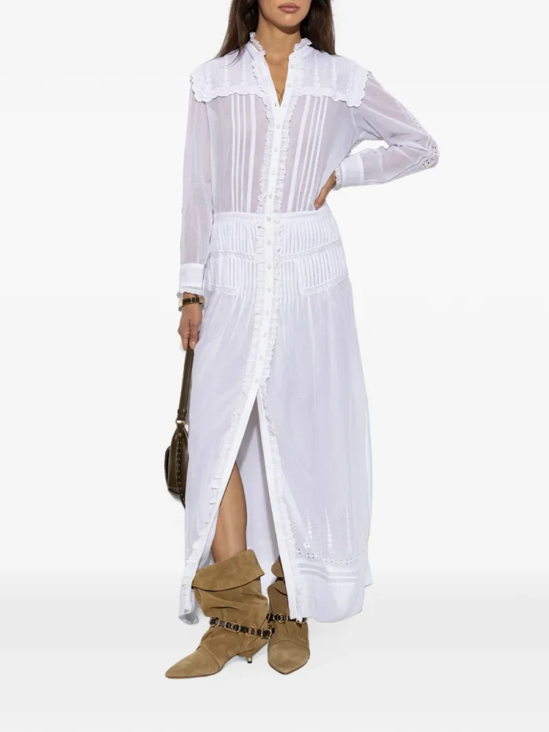 Rochie maxi Ruffled Embroidered alb - imagine 3