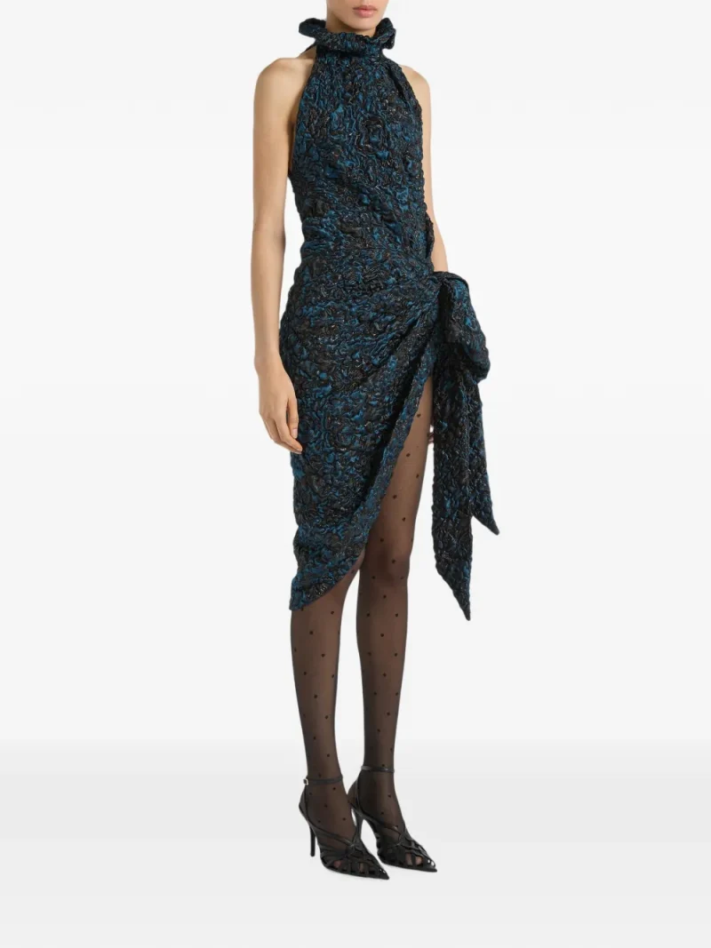 Rochie midi Balmain Draped Cloque Jacquard albastru - imagine 4