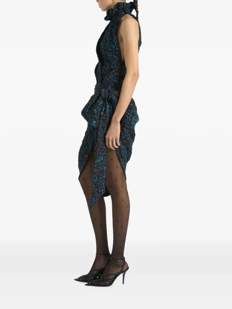 Rochie midi Balmain Draped Cloque Jacquard albastru - imagine 3