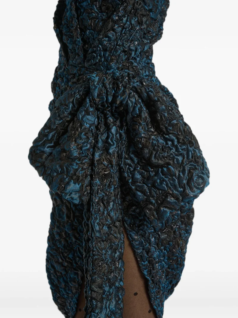 Rochie midi Balmain Draped Cloque Jacquard albastru - imagine 5
