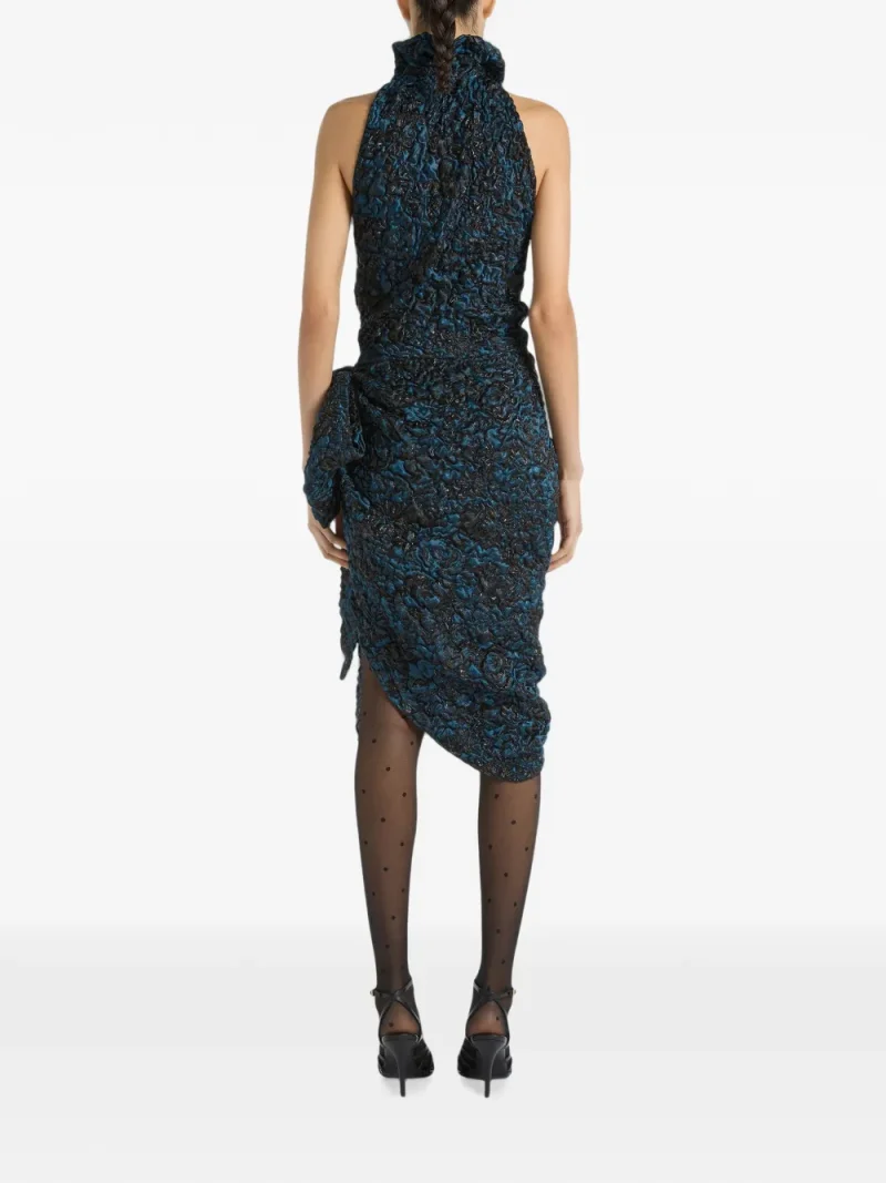 Alternative view of Rochie midi Balmain Draped Cloque Jacquard albastru