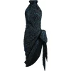 Rochie midi Balmain Draped Cloque Jacquard albastru