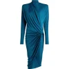 Rochie midi Balmain Draped Flowing Jersey albastru