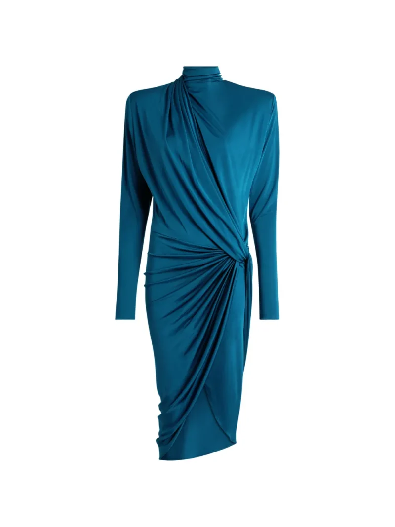 Rochie midi Balmain Draped Flowing Jersey albastru