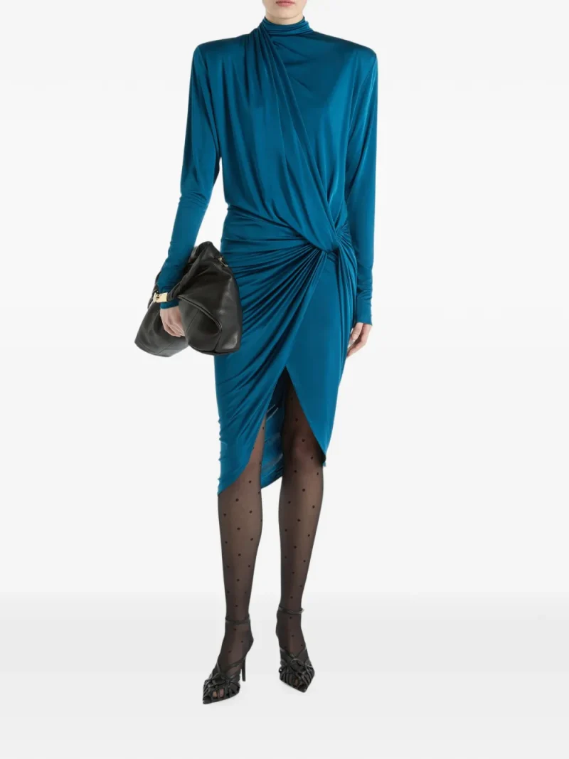 Rochie midi Balmain Draped Flowing Jersey albastru - imagine 5