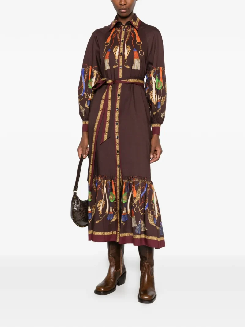 Rochie midi ETRO Tassel Print maro - imagine 4