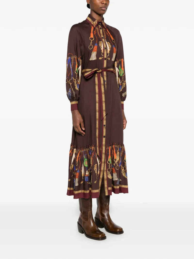 Rochie midi ETRO Tassel Print maro - imagine 3