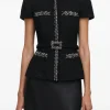 Rochie midi Self-Portrait crystal-trim satin negru