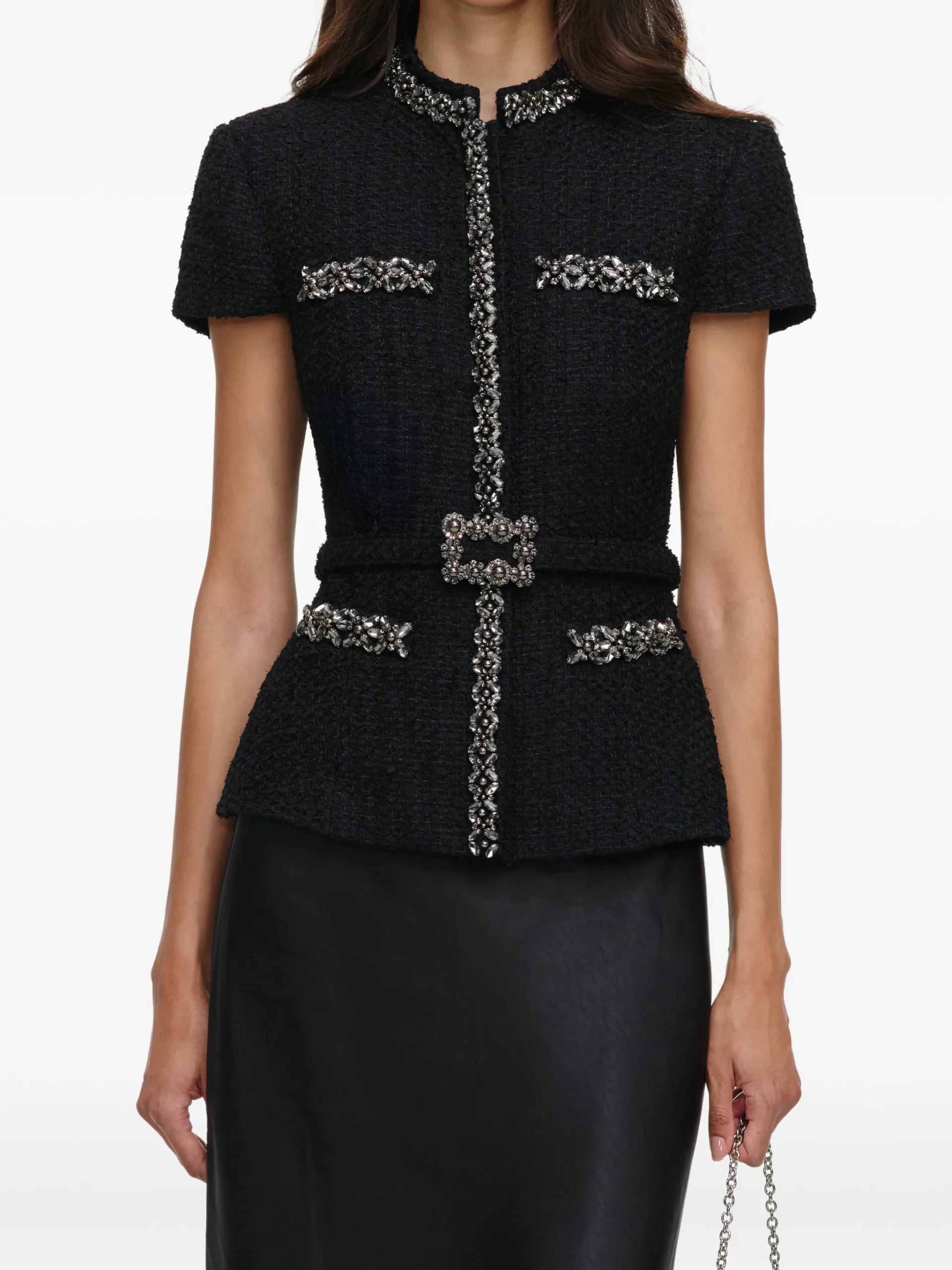 Rochie midi Self-Portrait crystal-trim satin negru