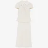 Rochie midi Self-Portrait lace-panelled pleated bej