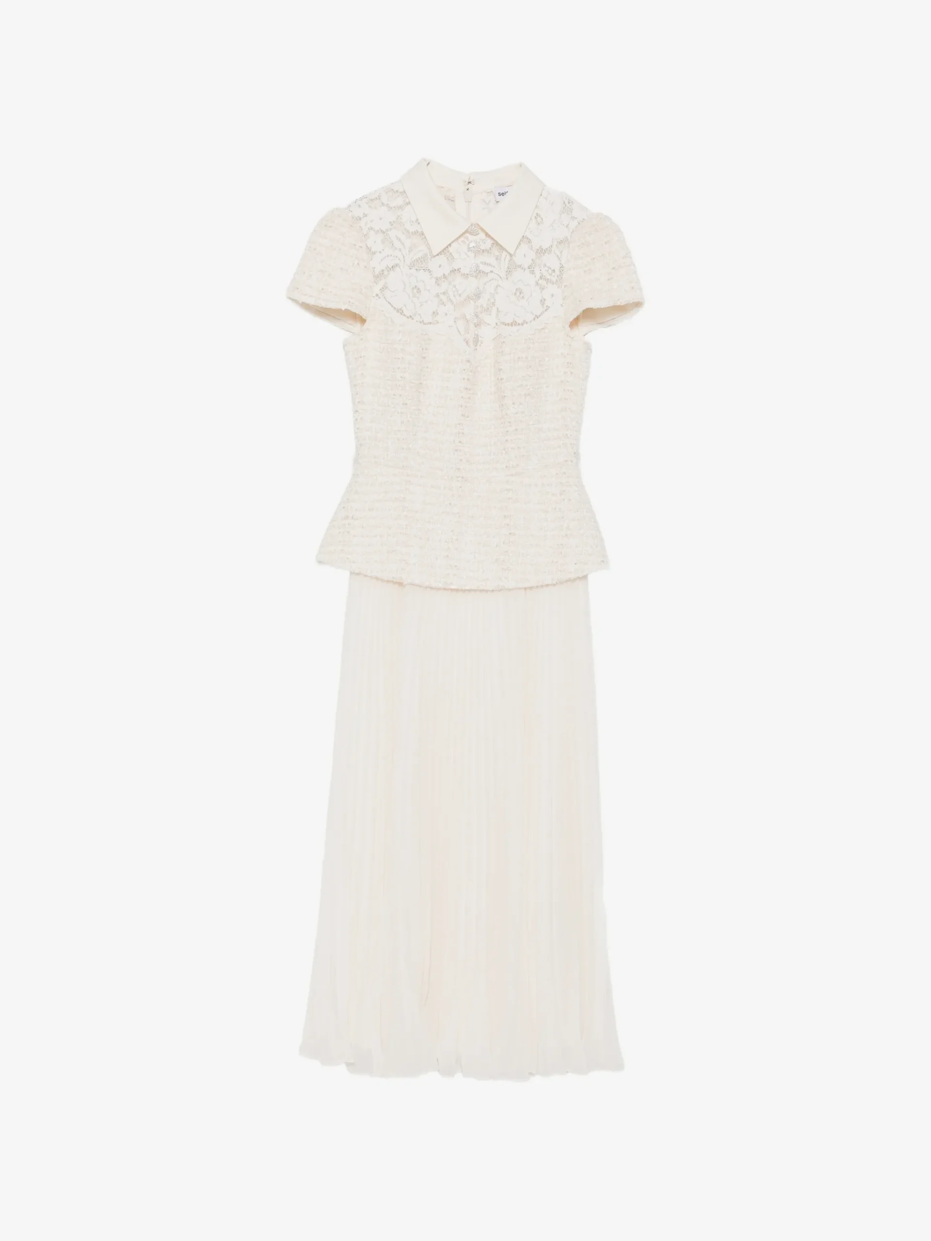 Rochie midi Self-Portrait lace-panelled pleated bej
