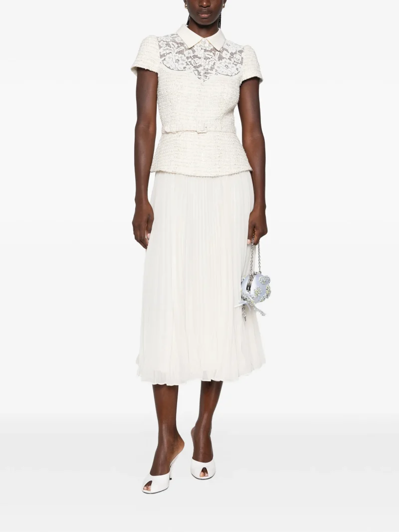 Alternative view of Rochie midi Self-Portrait lace-panelled pleated bej