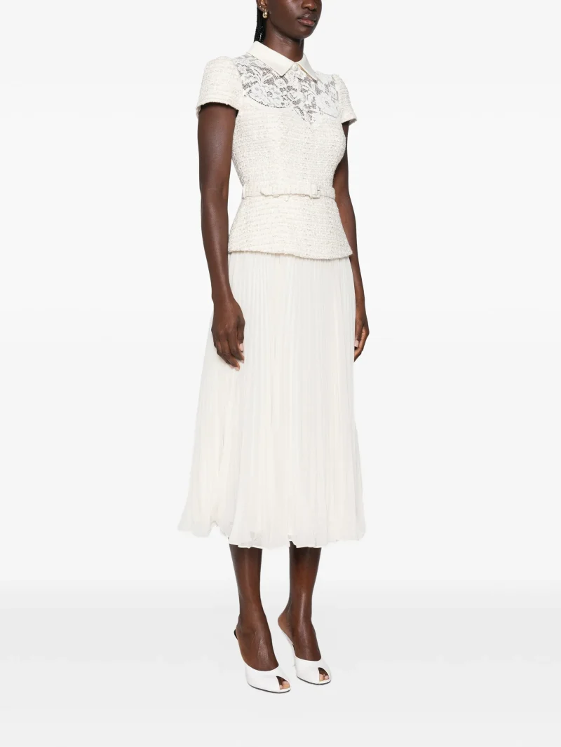 Rochie midi Self-Portrait lace-panelled pleated bej - imagine 5
