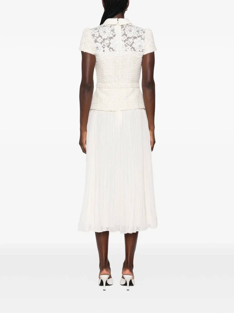 Rochie midi Self-Portrait lace-panelled pleated bej - imagine 4