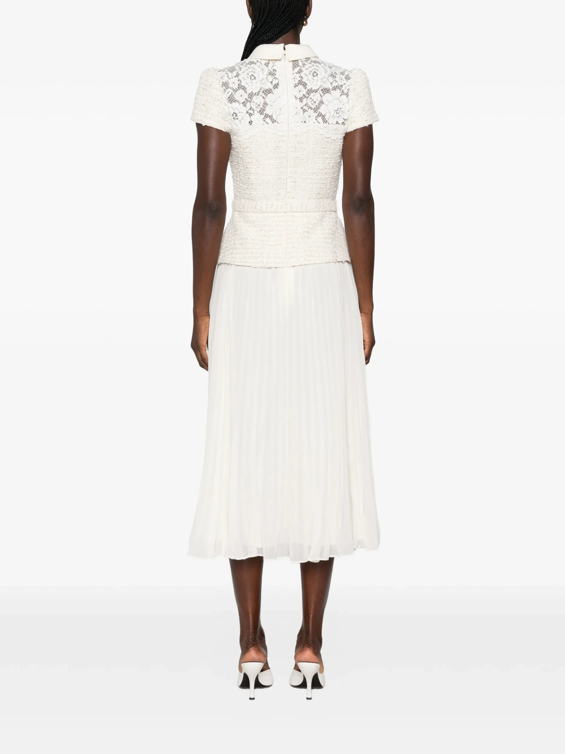 Rochie midi Self-Portrait lace-panelled pleated bej - imagine 4